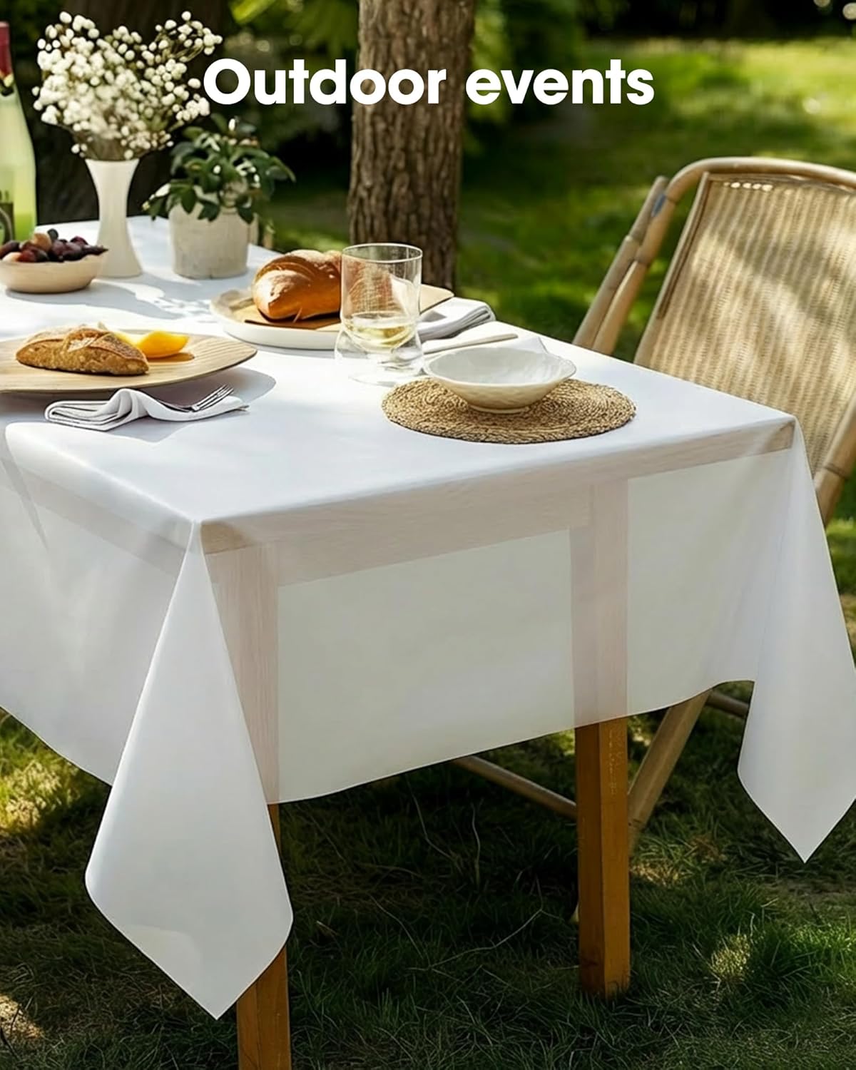 Pureegg Disposable Plastic Table Cloths - 12 Pack, 54 x 108 Inch, Leakproof & Sturdy for Parties, Weddings, Picnics - White