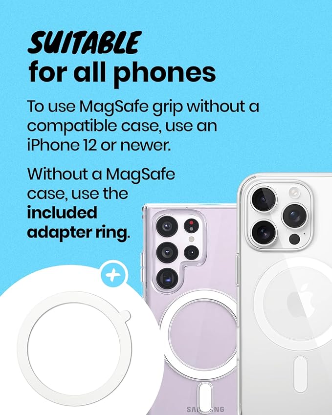 On The Grip Magnetic Phone Grip for MagSafe, Genuine Natural Crystal & Seashell Stone, Swappable Top, Strong Magnet Holder & Kickstand for iPhone 15 14 13 12 Pro Max Plus & MagSafe Cases (Aqua Blue)