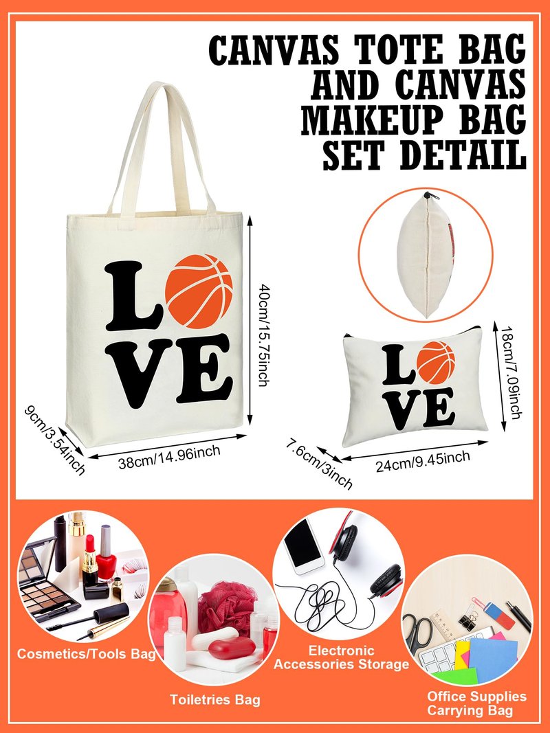 Huhumy 18 Pcs Volleyball Basketball Gifts for Women Cosmetic Bag Canvas Tote Bags Set for Teen Makeup Travel Players Teams(Basketball)