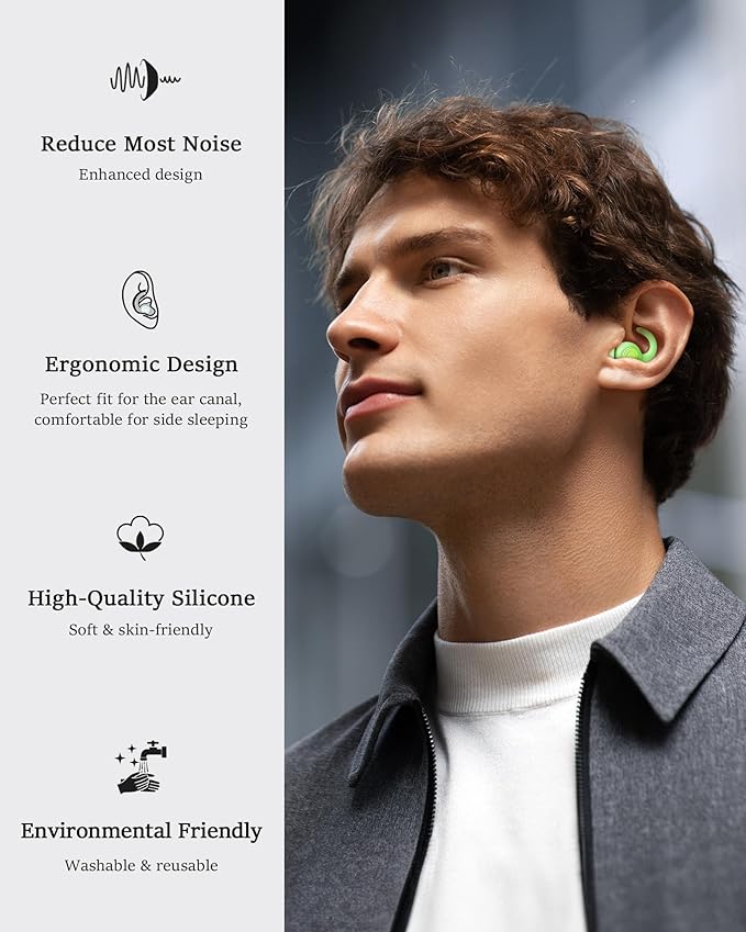 LIMEHO Ear Plugs for Sleeping - Noise Reduction Soft Silicone Earplugs, 2 Pairs Reusable Hearing Protection Earplugs for Noise Sensitivity, Sleep,Travel,Sound Reduction Noise Cancelling - Green