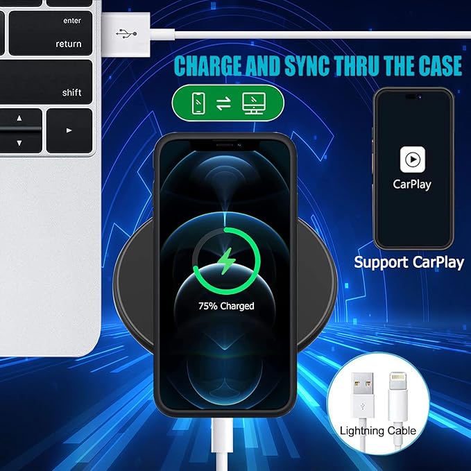 Battery Case for iPhone 12 Pro Max, Upgraded 12000mAh Rechargeable Portable Extended Battery Pack Supported Qi Wireless Charging Case Compatible with iPhone 12 Pro Max (6.7 inch) Charger Case (Black)