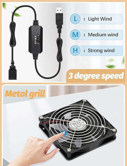 AmRunJe 140mm x 25mm USB Computer Fan with 3 Speed Degree 5v PC Cooling Fan for DVR Receiver PlayStation Xbox AV Cabinet
