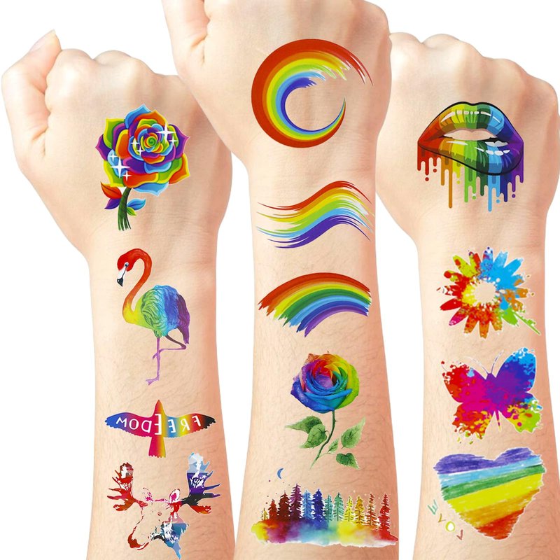 200+ PCS Pride Rainbow Tattoos Stickers LGBT LGBTQ Flag Decorations Accessories Temporary Sticker Pride Month Gay Birthday Party Gifts Boys Girls Men Woman Cute Fake Tattoo Themed Festival