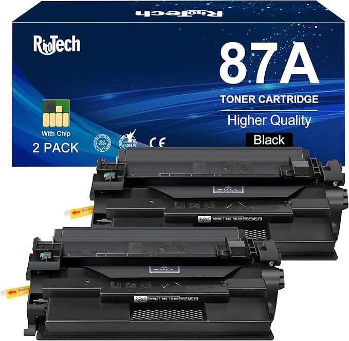 RitoTech 87A Black Toner Cartridges - for HP 87A CF287A for HP LaserJet Enterprise M506 M506dn M506n M506x M501n M501dn M527f M527dn M527z Printer,2 Pack (with Chip)