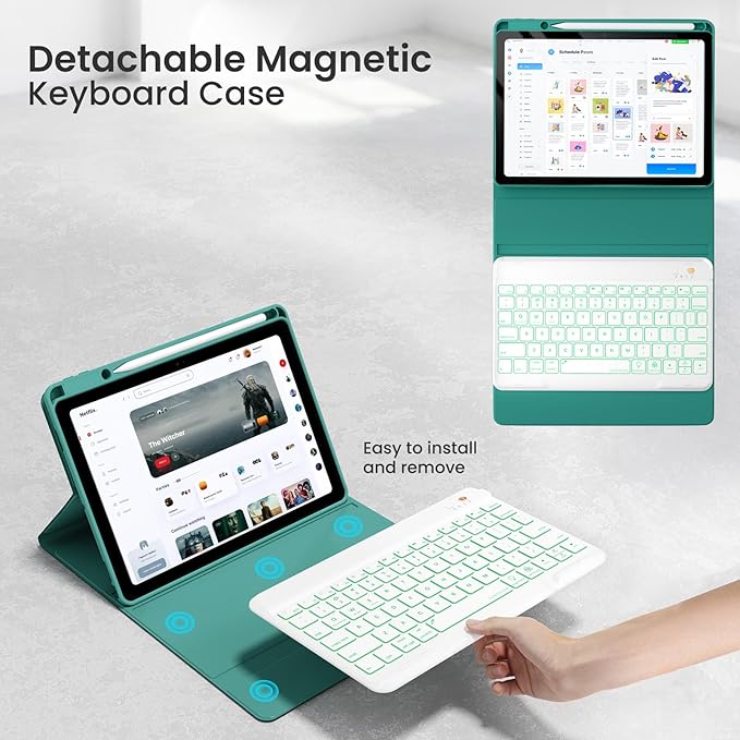 OPAKIT Magnetic Keyboard Case for iPad Air 11-inch (M2 2024) & Pro 11 1st/2nd/3rd/4th,360 Rotation Detachable & 7 Color Backlit BT Keyboard Cover for ipad Air 5th 4th Generation 10.9 inch(Teal)