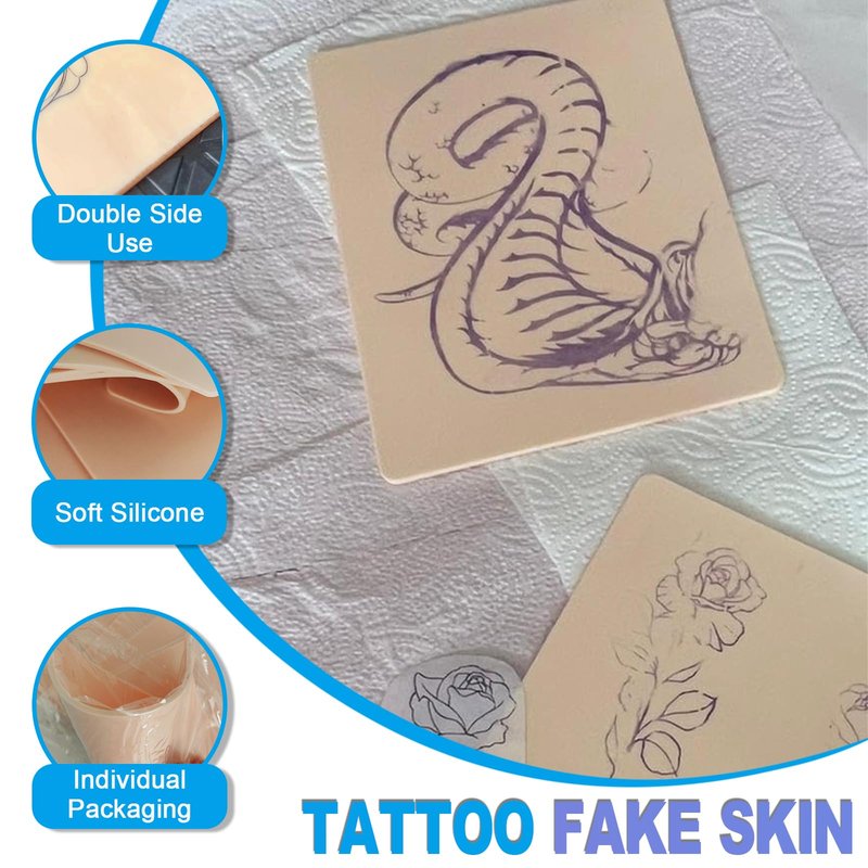 Emalla 3MM Fake Tattoo Skin - 20Pcs Premium Silicone Skin Practice Kit 7.48"x5.6" Double Sides Fake Skin Practice for Beginners and Artists Tattoo Supplies