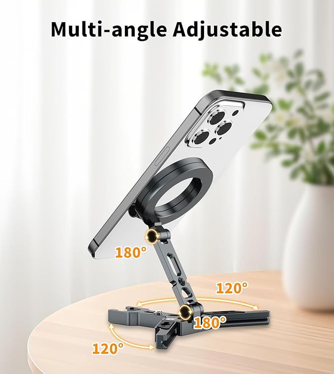 Magnetic Phone Tripod Mount Adapter for MagSafe, Aluminum Foldable Phone Holder with Arca-Swiss & 1/4" Screw Hole, Cold Shoe Mount for Camera, Pocket Mini Selfie Stick Tripod Mount for iPhone/Android