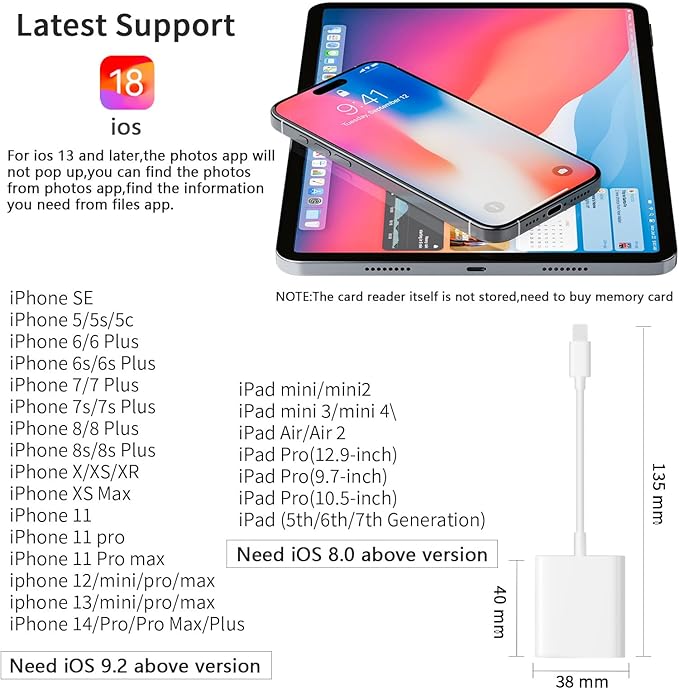 SD Card Reader for iPhone iPad Camera with USB C, Dual Card Slot USB 3.0 Memory Card Reader Supports SD/TF Card Trail Camera Viewer SD Card Adapter Portable Micro SD Card Reader No App Plug and Play