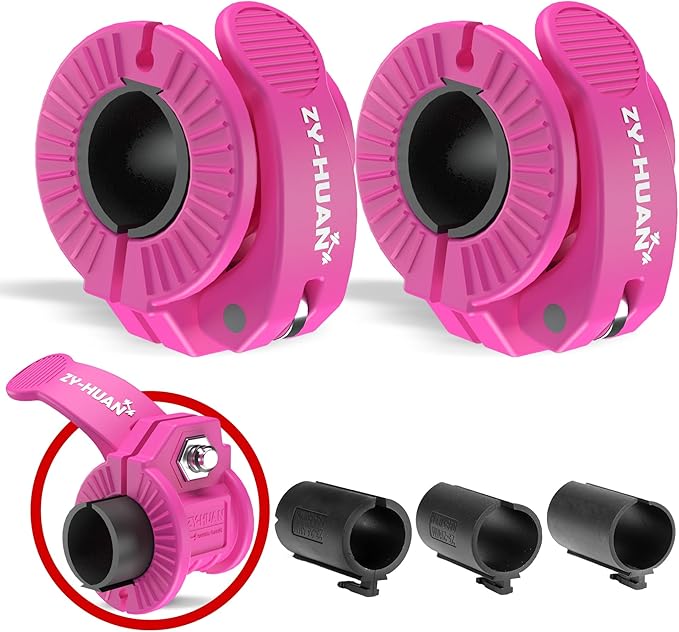 ZY-HUAN Pro Barbell Clips 1 inch Barbell Clamps 0.9-1.18inch Quick Release Weight Clips for Bars Multi-Size Adjustable Olympic Barbell Clamps (Rose)