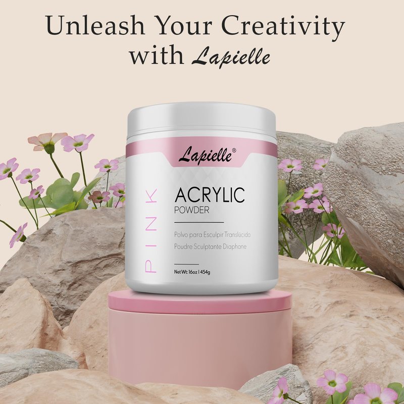 Lapielle Professional Acrylic Powder for Nail Art. Long-lasting, Large capacity and quick dry. Quality Salon Manicure Nail extension (16oz - 1lb - 454g) PINK