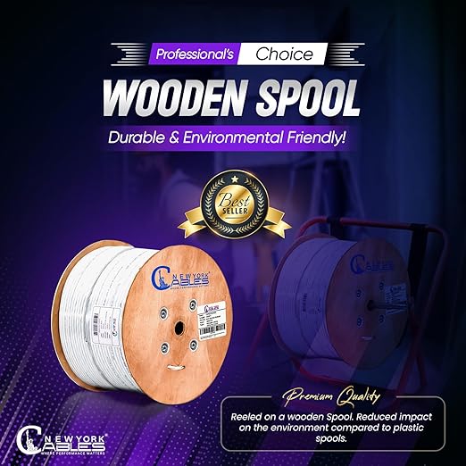 Newyork Cables | Cat6A Plenum (CMP) Cable 1000ft, 750MHz, PoE++ (4PPoE) | 100% Solid Pure Copper 10GB High Speed Ethernet Cable | 23AWG 4 Pair (UTP) Solid Conductors Available in 7 Colors (White)