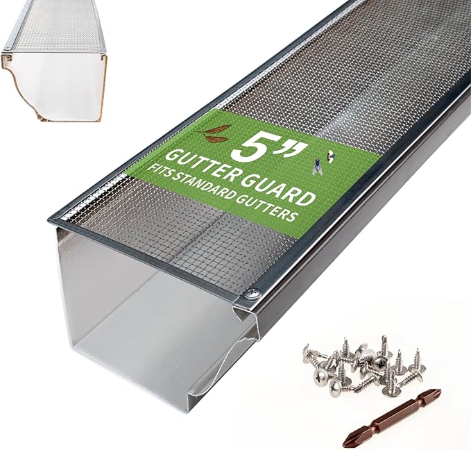 5 Inch Gutter Guard - Heavy Duty 100% Stainless Steel High-Flow Leaf Screen for Debris, Clog & Overflow Protection - Fits K-Style & Half-Round, Screws Included (30 FT, 9 pcs, 5in x 40in)