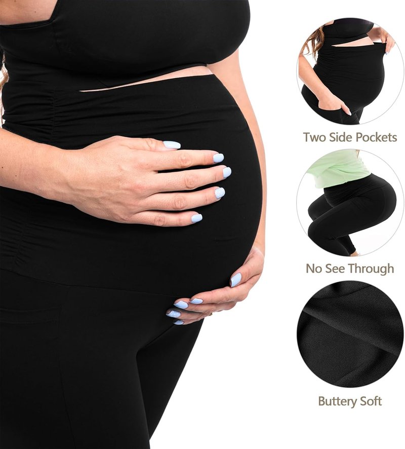 Women's Maternity Leggings with Pockets - Over The Belly Pregnancy Yoga Pants | Activewear Workout Leggings