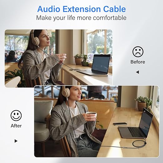 Elecan Headphone Extension Cable 7 Ft/2 Pack, 1/8 Inch 3.5 MM AUX Cord Wire Male to Female, Hi-Fi Sound Thin&Slim Braided TRS Stereo Audio Beats Cable Extender for Car,Home Stereos, Speaker,Phones