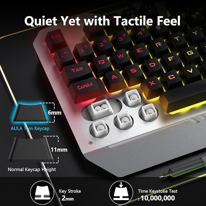 AULA Gaming Keyboard and Mouse, 104 Keys RGB Backlit Computer Keyboards Mouse and Keyboard Combo with Number Pad, All-Metal Panel Wired PC Keyboard for Laptop Win XP/7/8/10, T102 New Update Version