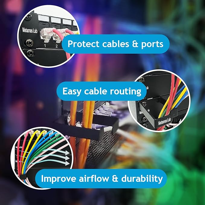 Metamas Lab - 10 Pack Metallic 1U D Ring Cable Manager Ring Network Rack Cable Management Ring Cable Management Hook for Network Patch Cables, Fiber Optic, Power Cords - Made in Taiwan