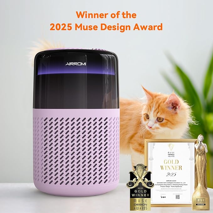 AIRROMI HEPA Air Purifier for Bedroom&Home,Pet Air Purifier for Home Pets,Removes Pet Odor,Cat Litter Smell,Dust,Smoke&Allergies,Quiet Room Air Purifier with Scents,360°Air Cleaner,A2005 Purple