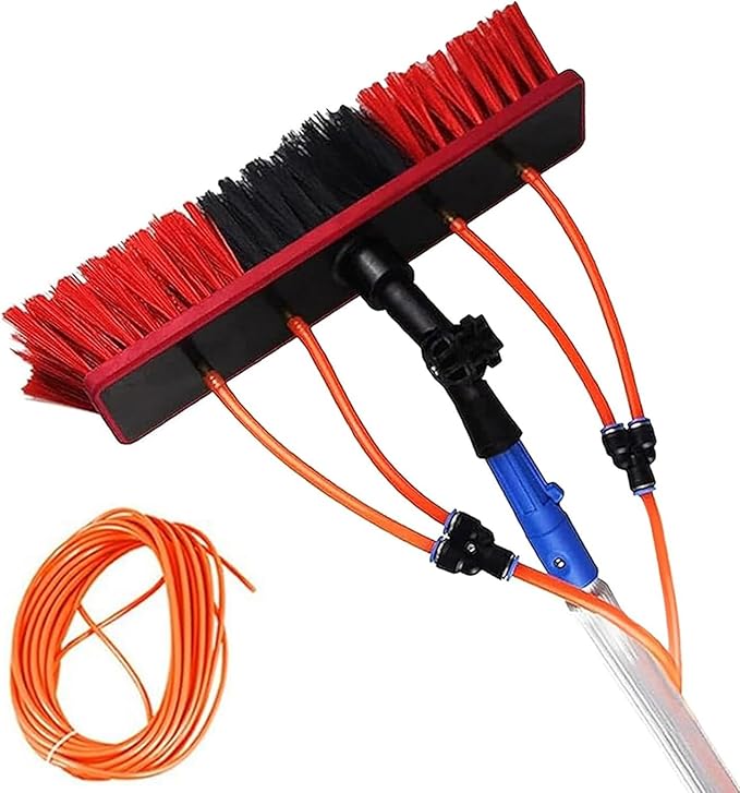 Window Cleaning Telescopic Pole Window Cleaning Kit, Window Cleaning Water Fed Poles Roof Cleaning Tools with 20M Water Supply Pipe, Solar Panel Cleaning Brush(50cm haed,18FT/5.4M)