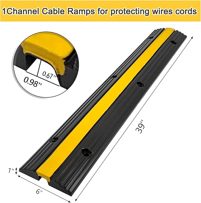 CXRCY Cable Protector Ramp 4 Pack of 1-Channel Rubber Hose Ramp,Driveway Guard,22046Lbs Capacity Heavy Duty Speed Bumps Hose Cord Protector Ramps for Driveway&Outdoor/Wire/Hose/Pipe Hider