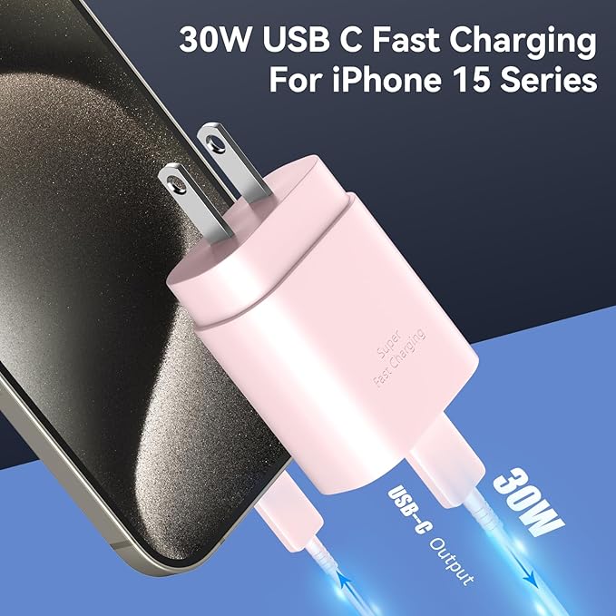 Phone 17 16 15 Charger Fast Charging,30W USB C Phone 17 16 15 Pro Max Charger Block &10FT Long Type C Cable Cord for i.Phone 17/17 Air/17 Pro/17 Pro Max/16/16 Plus/16 Pro/16 Pro Max/15/15 Pro Max,Pink