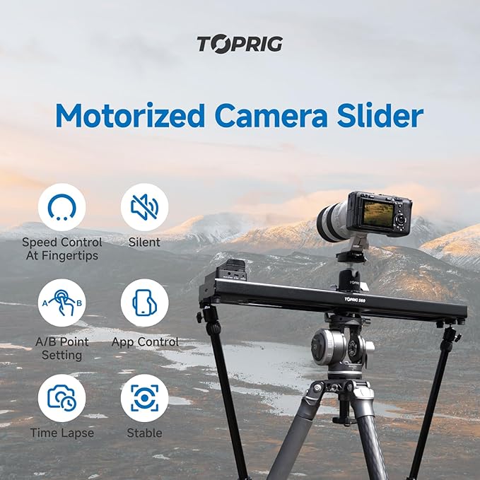 Accsoon Toprig S60 Motorized Camera Slider and Support Arms, Smartphone Dolly Rail Track Slider Compatible with Gopro DSLR Camera for Photography