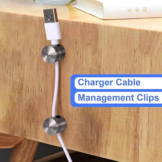 SmallCat 2 Sets Charger Holders for Cords, Black Adjustable Cable Anchor Holders, Adhesive Metal Cord Clips, Cable Management Wire Organizers for Desk, Office, Nightstand