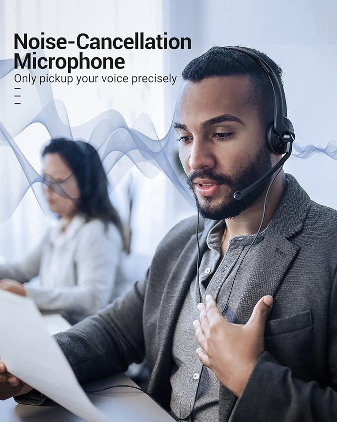 FEABASK USB Headset with Microphone for PC Laptop - Wired Computer Headphones with Noise Cancelling Microphone for Home Office Online Class Skype Zoom Meetings,in Line Mute Controls