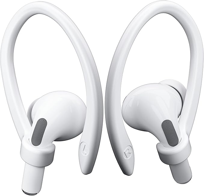 ICARERSPACE 2 Pairs AirPods Ear Hooks for AirPods Pro 2, Pro, 4, 3, 2 & 1 - Upgraded Anti Slip Sports Clip Hooks - White