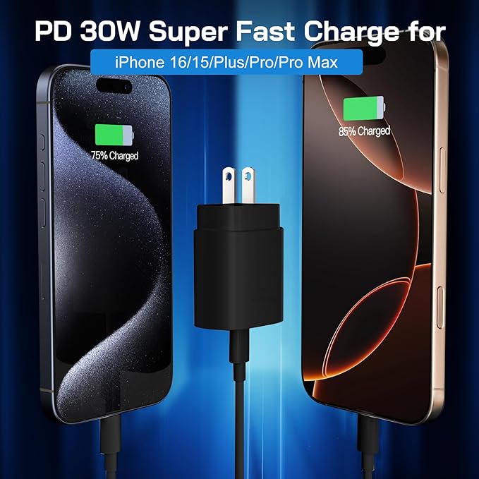 30W USB C i Phone 17 16 15 Charger Fast Charging, 2PACK Wall Charger for iPhone 16 15 Pro Max Charger Cord 10FT Fast Type C Block for iPhone 17 Pro Max/17 Air/16/15 Plus/15 Pro Max,i Pad Pro, Black