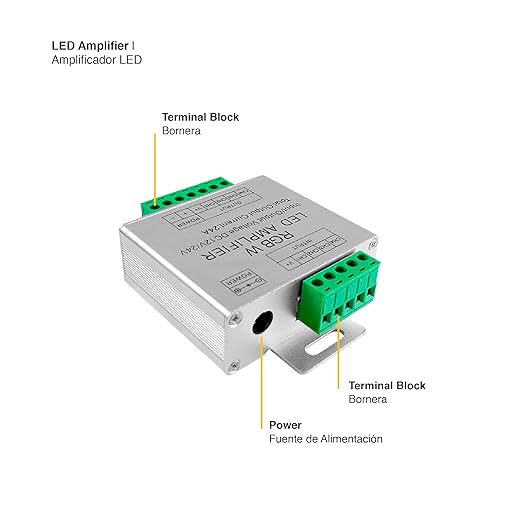 DEMASLED RGBW LED Amplifier 24A Data Signal Repeater, 4CH Channel Circuit Aluminum Shell, PWM Signal Booster Extender for RGBWW LED Strip Lights 12V 24V Controller