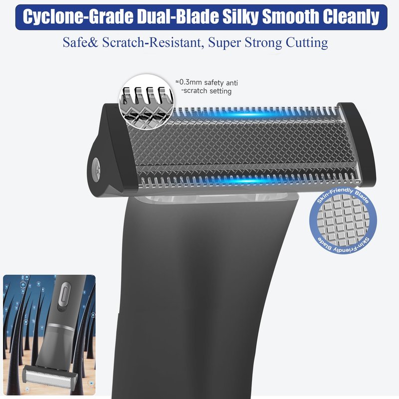 ULAIDO Body Hair Trimmer for Men, 4 in 1 Versatile Trimmer Shavers for Groin/Ball/Beard/Eyebrow/Nose/Ear Hair Shaver, USB-C Electric Pubic Hair Trimmer for Smooth Shaving with Storage Bag