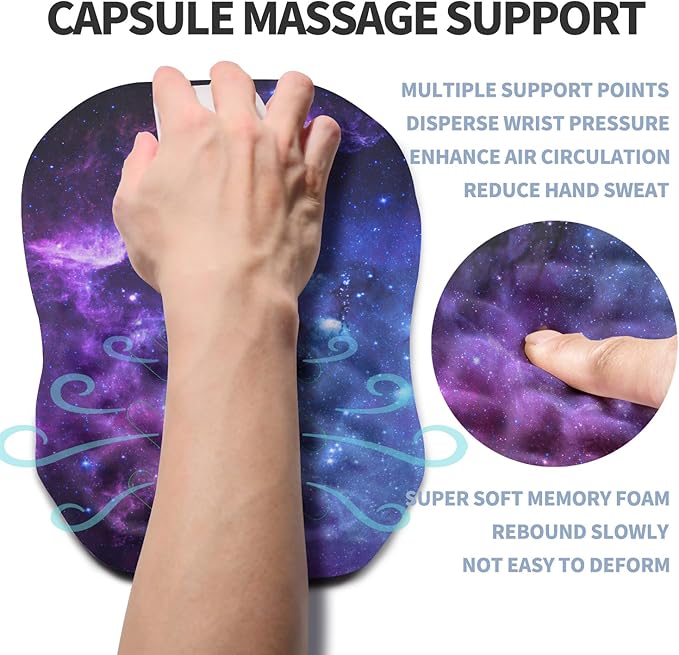 Gleamtide Ergonomic Raised Mouse Pad Wrist Support with Bilateral Slope Memory Foam Mousepad for Wrist Rest and Carpal Tunnel Pain Relief 11.8x7.9〃Galaxy