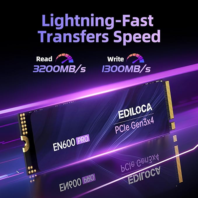 Ediloca EN600 PRO SSD 512GB PCIe 3.0 Gen 3x4, NVMe M.2 2280, Up to 3000MB/s, Internal Solid State Drive, SLC Cache 3D NAND TLC, Graphene Cooling Sticker, Storage for PC, Desktop and Laptops