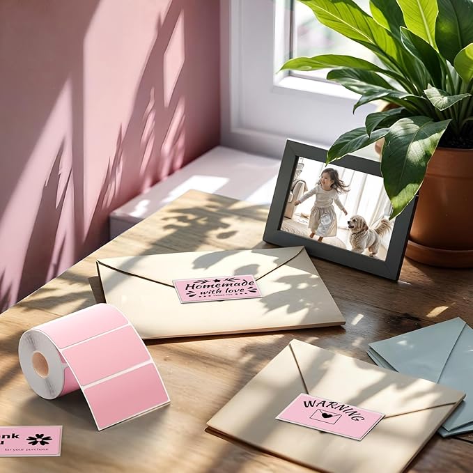 Omezizy 2.25x1.25 Inch Thermal Labels Pink, Holographic Sliver Barcode Thermal Labels for Thermal Printer and Small Business, Multi-Purpose Rectangle Stickers, 500 Sheets/Roll