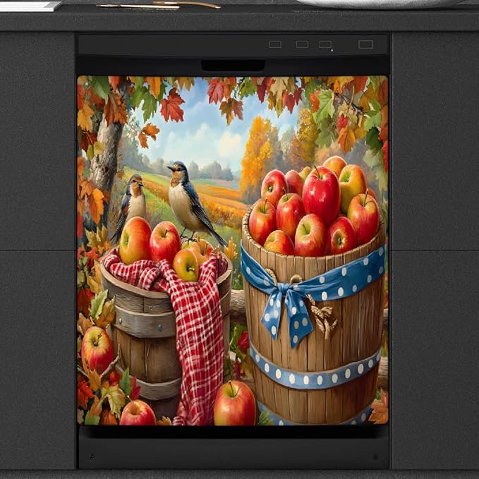 Autumn Apple Bird Maple Dishwasher Magnet Cover for The Front Magnetic Dishwasher Door Covers Dish Washer Sticker Wrap Home Decorative Appliances Panel Decal Kitchen Decor 23" x 26" (Magnetic)