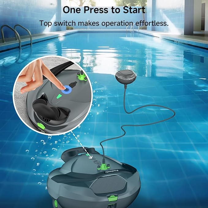 Pooloob PF1 Cordless Robotic Pool Vacuum Cleaner for Above & In-Ground Pools with Retrieval Buoy, Max Cleaning Coverage 1345 Sq.ft, 150Mins Runtime, Self-Parking, Fast Charging, Deep Gray