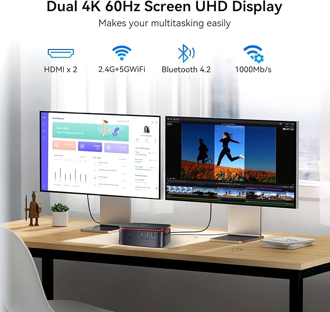 [3 Year Warranty] Blackview MP60 Mini PC with Intel N150(Beat N95/N97/N100), 16GB RAM 512GB M.2 SSD Mini Computer, 4K UHD Dual HDMI, W-11 Pro, WiFi 5/Big Fan/LED, Mini Desktop PC for Home/Office/Edu