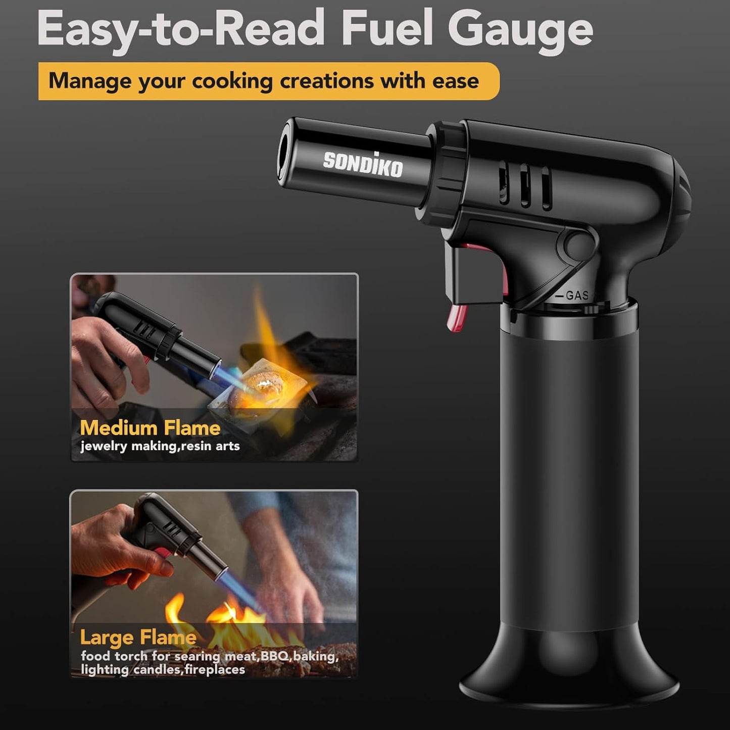 Sondiko Kitchen Torch - Premium Butane Torch Kit with Fuel Refill | Ideal for Cooking & Baking
