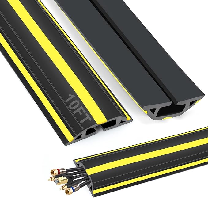 TFMUZERT 10 ft Floor Cable Cover Protector, Heavy Duty PVC Duct Easy to Unroll, Prevent Trip Hazard for Home Office or Outdoor Settings
