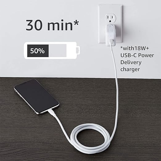 Amazon Basics USB-C to Lightning Charger Cable, Apple MFi Certified for iPhone 14 13 12 11 X Xs Pro, Pro Max, Plus, iPad, Fast Charging, High Speed Data Sync, 6 ft, White
