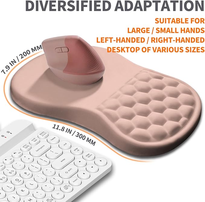 Armanza Ergonomic Joint Wrist Support Mouse Pad with Memory Foam Cushion Massage Bump, Carpal Tunnel Pain Relief Mousepad Slope Design for Wrist Rest, 11.8x7.9 in, Rose Pink