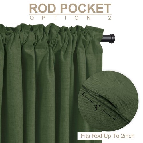 100% Blackout Shield Linen Blackout Curtains for Bedroom 102 Inches Long, Back Tab/Rod Pocket Living Room Drapes, Thermal Insulated Blackout Curtains 2 Panels Set, 50" W x 102" L, Moss Green