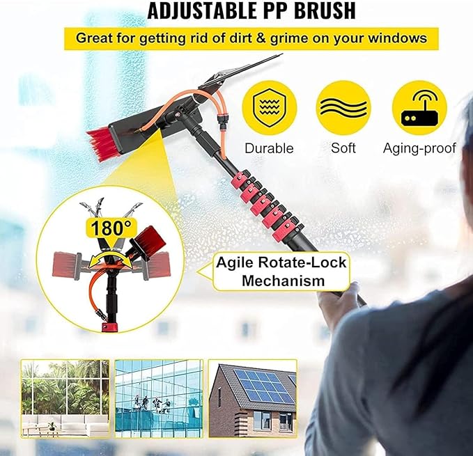 Water Fed Pole Kit, Window Cleaning Telescopic Pole for Cleaner Conservatory Roof Photovoltaic Panel Cleaning Extendable Solar Panel Roof Cleaning Tools,50cmBrush-3.6mRod