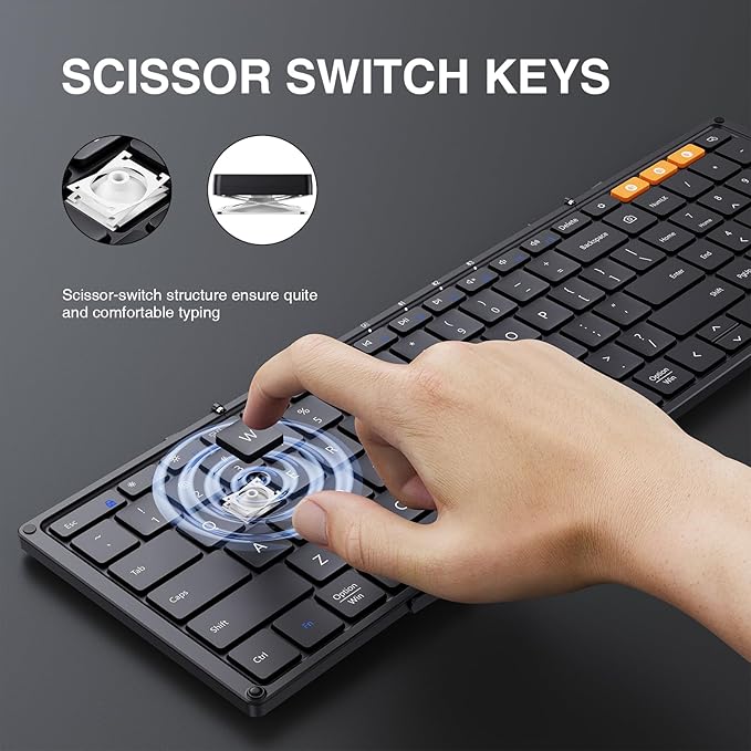 ProtoArc Foldable Bluetooth Keyboard, XK01 Full-Size Portable Wireless Keyboard for Travel, 105 Keys, 0.65" Keycaps, Multi-Device Sync for iPad Tablet Smartphone Laptop PC Windows iOS Android, Black