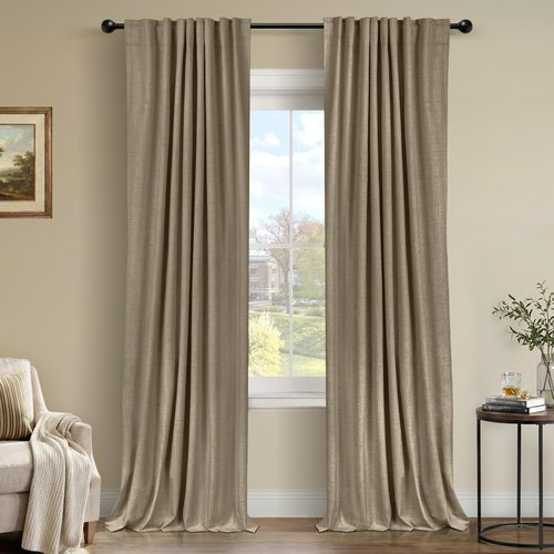 100% Blackout Shield Linen Blackout Curtains for Bedroom 84 Inches Long, Back Tab/Rod Pocket Living Room Drapes, Thermal Insulated Blackout Curtains 2 Panels Set, 50" W x 84" L, Plaza Taupe