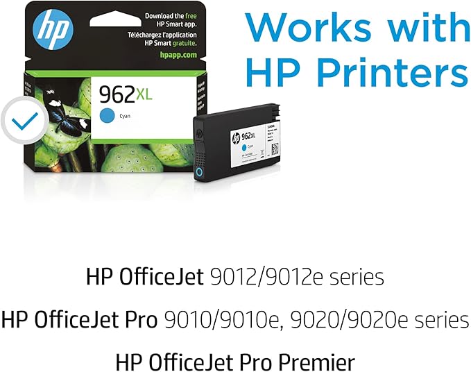 HP 962XL Cyan High-Yield Ink Cartridge | Works with OfficeJet 9010, Pro 9010, 9020 | Eligible for Instant Ink | 3JA00AN