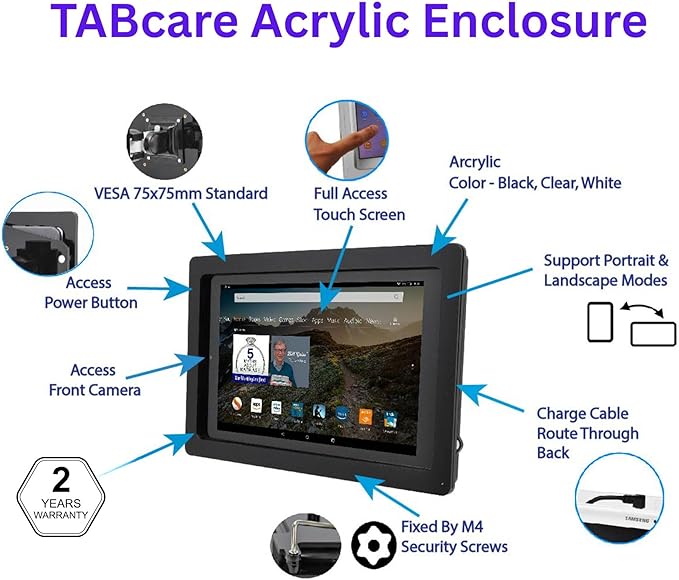 TABcare Anti-Theft Acrylic VESA Enclosure for Apple iPad mini 6 7 8.3" with Free Wall Mount Kit & 90-Degree Angle USB C Charge Cable (iPad mini 6/7 8.3", Clear)