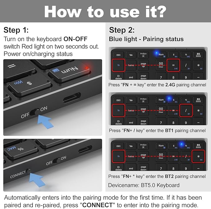 MOFII Number Pad for Laptop - Bluetooth Black Wireless Numeric Keypad 35 Keys USB-C Rechargeable Numpad, Accounting Portable Financial Data 10 Key for Laptop/PC/Desktop/Notebook/Surface Pro
