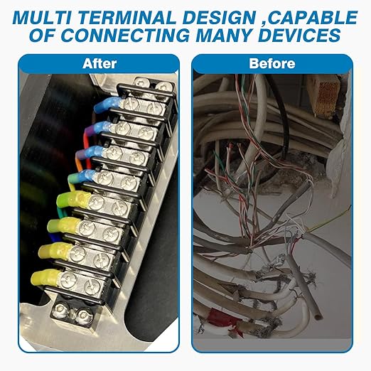 GLOSO Terminal Blocks Double Row Stainless 11 mm Pitch TBC, Marine Grade, 12-22 AWG Cu, 25A/300V - 1 Pack, 6 Poles