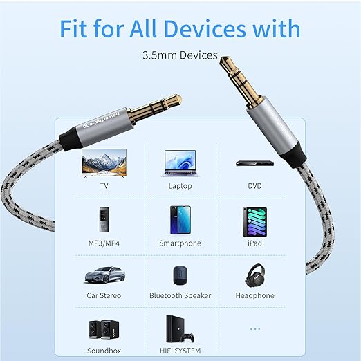 Powerfuzhong Aux Cable (20 ft), [Copper Shell, Hi-Fi Sound] 3.5 mm Male to Male Braided Auxiliary Cord Compatible with Headphone, Smartphone, Home/Car Stereo, Speaker, Echo & More (20FT)